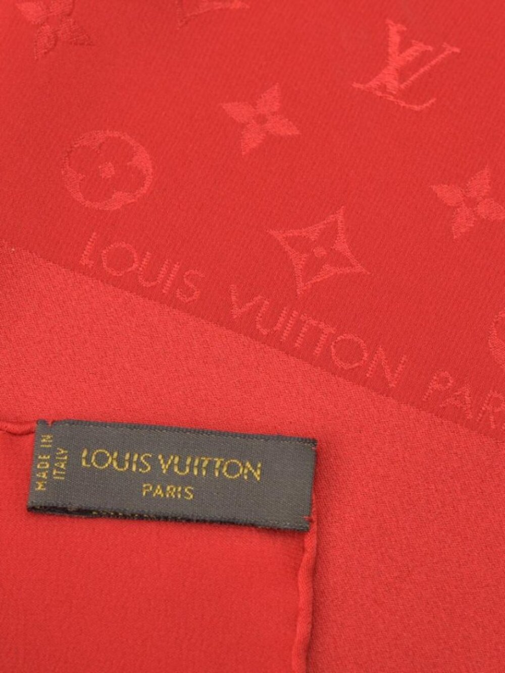 Louis Vuitton Monogram Scarf 85 Silk Red Shawl - Picture 7 of 9